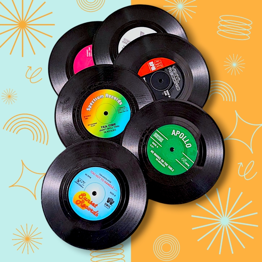 Retro Vinyl Record Coasters Set Of 6